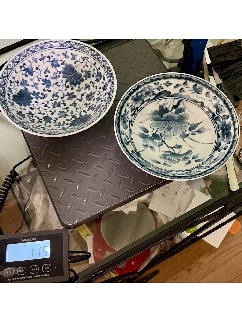 Takamine Kiln Japan 1970s Set Of 2 Serving Bowls Porcelain Blue White, 8x2.75”
